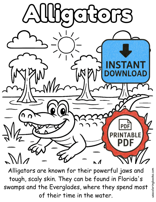 Alligator printable coloring page sample